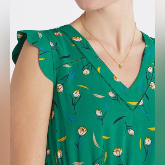 NWOT Beautiful summer dress green with tulips - Picture 5 of 11